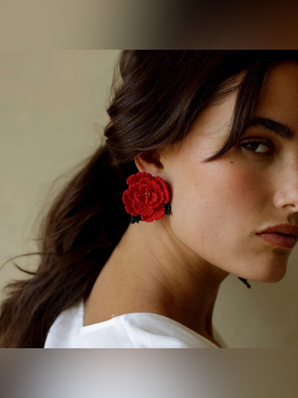 NEW Soraya Hennessy Beaded Asymmetrical Earrings Red